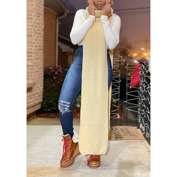 Women Sleeveless Maxi Sweater Dress Knitted Turtleneck Side Split - Picture 2 of 6